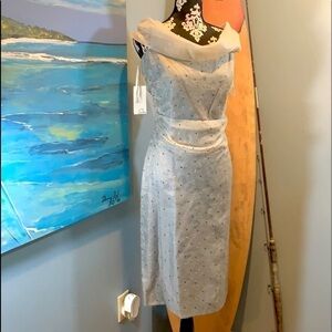 NWT,Vintage Softest Silver,Dotted & Sheer Fabric Combination,Elegant,Timeless